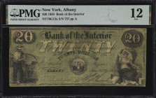Albany, New York. Bank of the Interior. 1858 $20. Haxby 70-020-G12a. PMG Fine 12.

A very rare note displaying a full green tint. Listed as SENC in ...