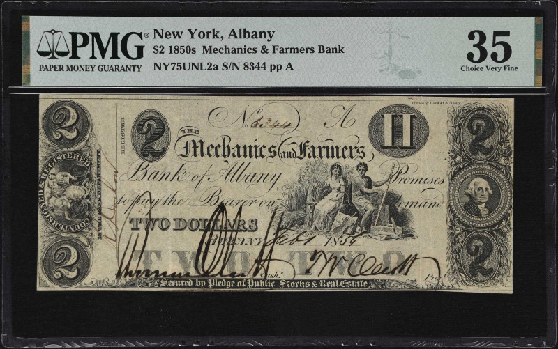 Albany, New York. Mechanics & Farmers Bank. 1854 $2. Haxby 075-002-G86b. PMG Cho...