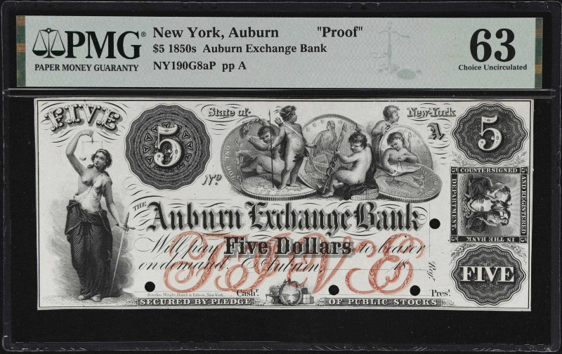 Auburn, New York. Auburn Exchange Bank. 18xx $5. Haxby 190-005-G8a. PMG Choice U...