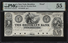 Brooklyn, New York. Brooklyn Bank. 18xx $5. Haxby 310-005-G8P. PMG About Uncirculated 55. Proof.

Plate C. Rawdon, Wright Hatch & Co. A pleasing bla...