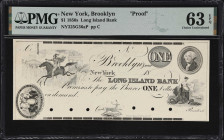 Brooklyn, New York. Long Island Bank. 18xx $1. Haxby 325-001-G36a. PMG Choice Uncirculated 63 EPQ. Proof.

Plate C. Imprint of Fairman, Draper, Unde...