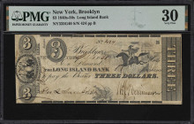 Brooklyn, New York. Long Island Bank. 1851 $3. Haxby 325-003-G40. PMG Very Fine 30.

An always desirable issued note in the $3 denomination with Fai...