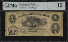 Cortland, New York. H.J. Messengers Bank. 1862 $1. Haxby 1325-UNL. PMG Choice Fine 15.

A wonderful private banker's New York obsolete rarity. This ...