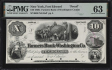 Fort Edward, New York. Farmers Bank of Washington County. 18xx $10. Haxby 865-010-G10a. PMG Choice Uncirculated 63. Proof.

A pleasing black-and-whi...