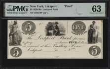 Lockport, New York. Lockport Bank. 18xx $5. Haxby 1245-005-G8. PMG Choice Uncirculated 63. Proof.

From our offering of the 52 Collection Part I whe...