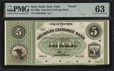 New York, New York. American Exchange Bank. 18xx $5. Haxby 1440-005-G20a. PMG Choice Uncirculated 63. Proof.

A lovely green-tinted India paper proo...