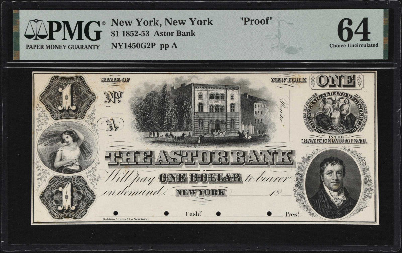 New York, New York. Astor Bank. 18xx $1. Haxby 1450-001-G2. PMG Choice Uncircula...