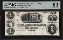 New York, New York. Astor Bank. 18xx $1. Haxby 1450-001-G2. PMG Choice Uncirculated 64. Proof.

From our 2014 auction of the Peter Mayer Collection ...