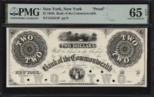 New York, New York. Bank of the Commonwealth. 18xx $2. Haxby 1945-002-G4. PMG Gem Uncirculated 65 EPQ. Proof.

From our 2014 auction of the Peter Ma...