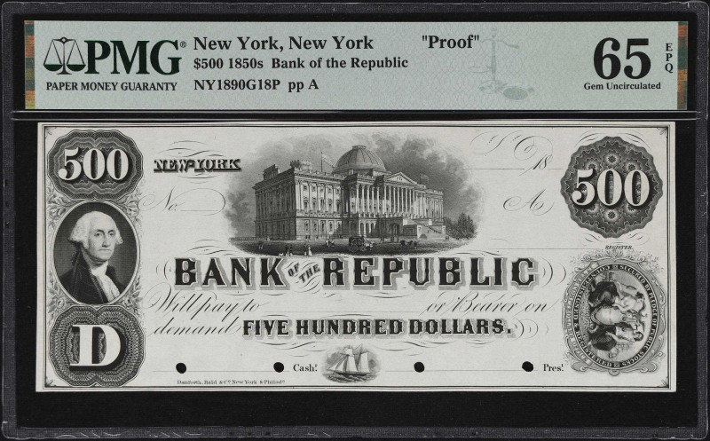 New York, New York. Bank of the Republic. 18xx $500. Haxby 1890-500-G18. PMG Gem...