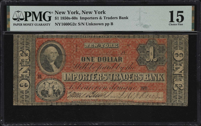 New York, New York. Importers & Traders Bank. 18xx $1. Haxby 660-001-G2c. PMG Ch...