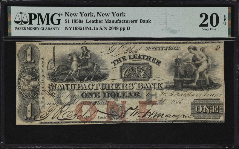 New York, New York. Leather Manufacturers' Bank. 1856 $1. Haxby 1685-001-G2. PMG...