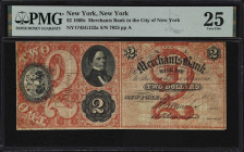 New York, New York. Merchants Bank in the City of New York. 1862 $2. Haxby 1745-002-G132a. PMG Very Fine 25.

Red tinted Lymen's Protection type and...