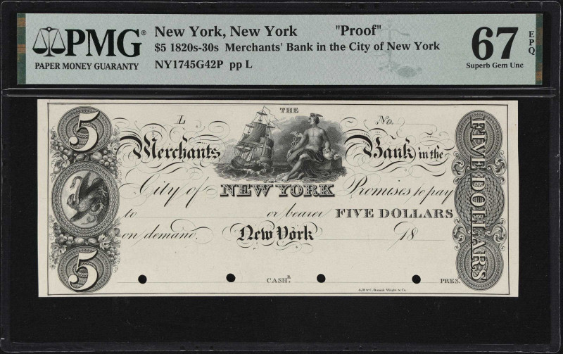 New York, New York. Merchants Bank in the City of New York. 18xx $5. Haxby 1745-...