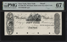 New York, New York. Merchants Bank in the City of New York. 18xx $5. Haxby 1745-005-G42. PMG Superb Gem Uncirculated 67 EPQ.

A rare, early black-an...