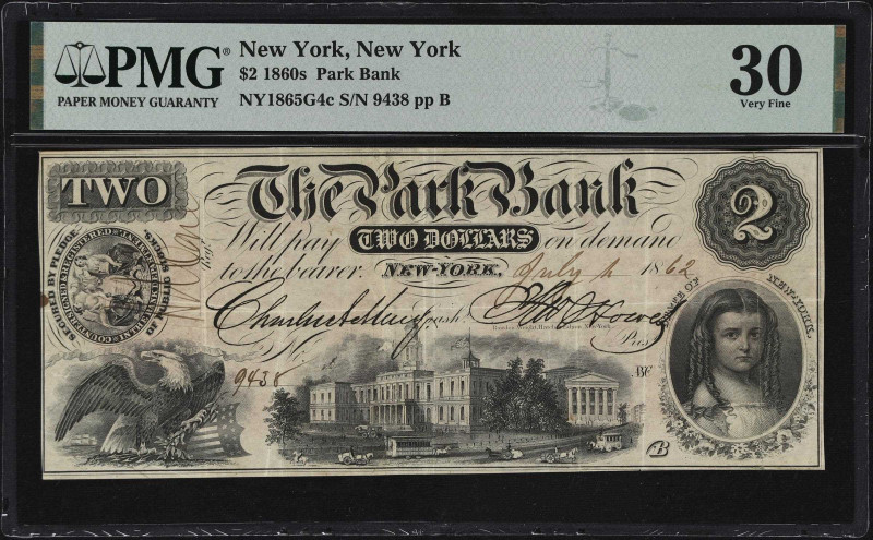 New York, New York. Park Bank. 1862 $2. Haxby 1865-002-G4c. PMG Very Fine 30.
...