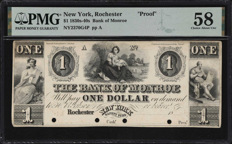 Rochester, New York. Bank of Monroe. 18xx $1. Haxby 2370-001-G4P. PMG Choice Abo...