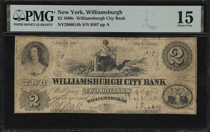 Williamsburgh, New York. Williamsburgh City Bank. 1867 $2. Haxby 2980-002-G4b. P...