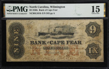 Wilmington, North Carolina. Bank of Cape Fear. 1850 $9. NC-90-009-G101b. PMG Choice Fine 15.

Plate A. Imprint of Cousland & Co Philada. / Baldwin, ...