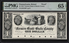 Bristol, Pennsylvania. Farmers Bank of Bucks County. 1841 $1. Haxby 185-001-G50. PMG Gem Uncirculated 65 EPQ. Proof.

A lovely hole cancelled proof ...