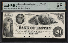 Easton, Pennsylvania. Farmers & Mechanics Bank of Easton. 18xx $20. Haxby 120-020-G14. PMG Choice About Uncirculated 58. Proof.

A nicely engraved D...