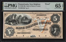 New Brighton, Pennsylvania. Bank of Beaver County. 18xx $5. Haxby 340-005-G2a. PMG Gem Uncirculated 65 EPQ. Proof.

Plate A. A lovely India paper on...