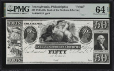 Philadelphia, Pennsylvania. Bank of Northern Liberties. 18xx $50. Haxby 470-050-G92. PMG Choice Uncirculated 64 EPQ. Proof.

India paper only. Under...