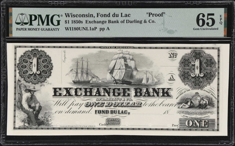 Fond du Lac, Wisconsin. Exchange Bank of Darling & Co. 18xx $1. Haxby 180-001-G2...