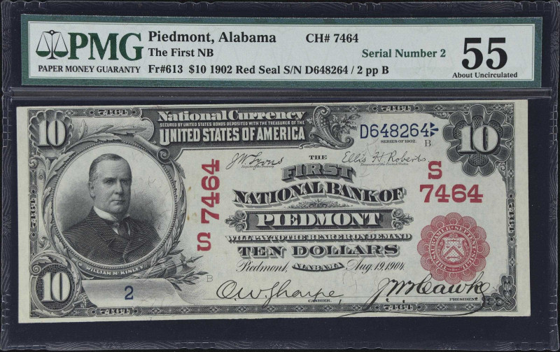 Piedmont, Alabama. $10 1902 Red Seal. Fr. 613. The First NB. Charter #7464. PMG ...