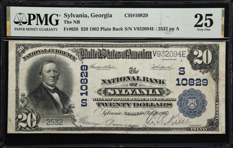 Sylvania, Georgia. $20 1902 Plain Back. Fr. 658. The NB. Charter #10829. PMG Ver...