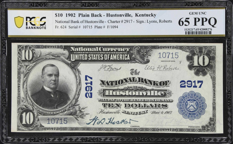 Hustonville, Kentucky. $10 1902 Plain Back. Fr. 624. The NB. Charter #2917. PCGS...