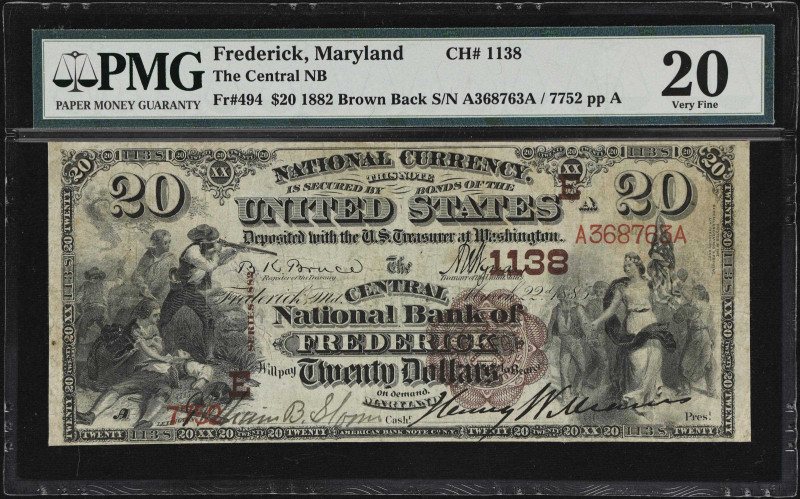 Frederick, Maryland. $20 1882 Brown Back. Fr. 494. The Central NB. Charter #1138...