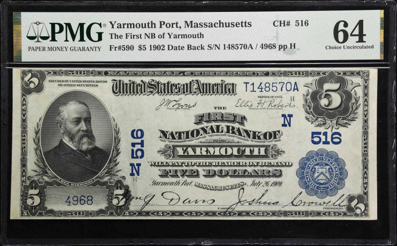 Yarmouth, Massachusetts. $5 1902 Date Back. Fr. 590. The First NB. Charter #516....