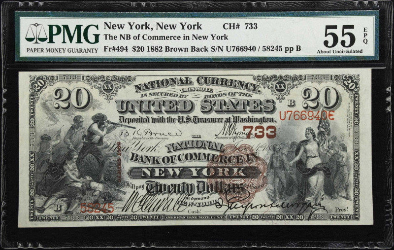 New York, New York. 1882 Brown Back $20 Fr. 494. The NB of Commerce. Charter #73...