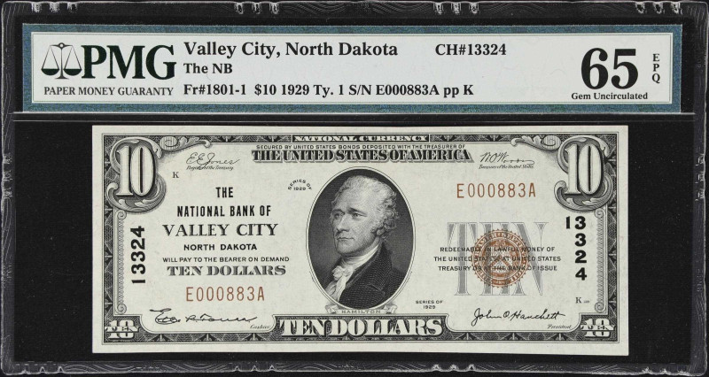 Valley City, North Dakota. $10 1929 Ty. 1. Fr. 1801-1. The NB. Charter #13324. P...