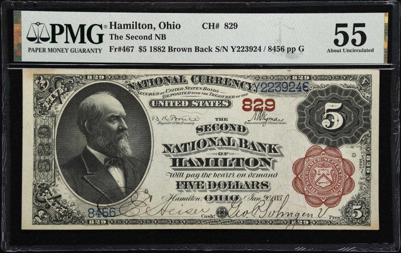 Hamilton, Ohio. $5 1882 Brown Back. Fr. 467. The Second NB. Charter #829. PMG Ab...