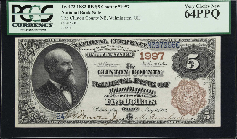 Wilmington, Ohio. $5 1882 Brown Back. Fr. 472. The Clinton County NB. Charter #1...