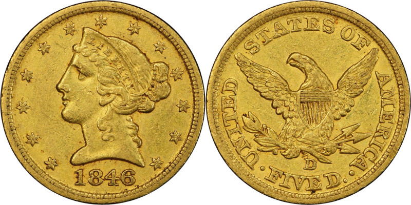 1846-D/D Liberty Head Half Eagle. Winter 17-J. AU-53 (PCGS). CAC.

Attractive,...