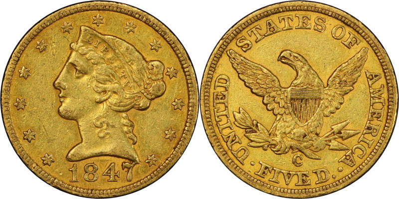 1847-C Liberty Head Half Eagle. Winter-1. EF-45 (PCGS).

A richly original, ho...