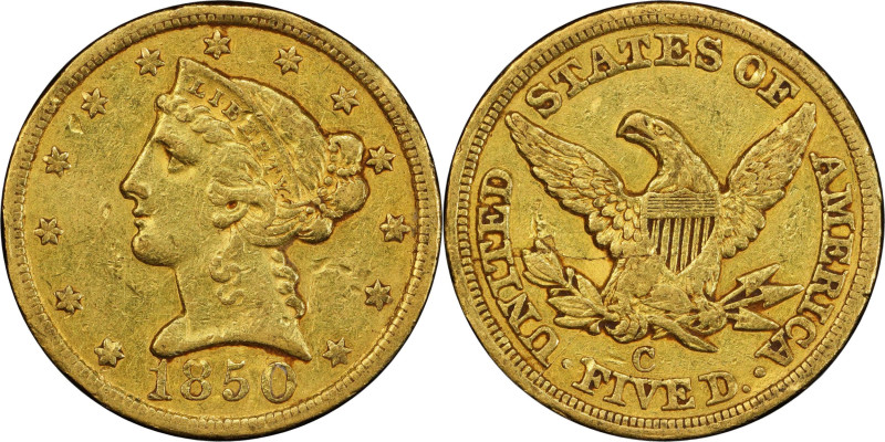 1850-C Liberty Head Half Eagle. Winter-1. EF-45 (PCGS).

This is an attractive...