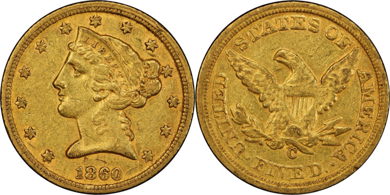 1860-C Liberty Head Half Eagle. Winter-1. AU-50 (PCGS).

This issue is always ...