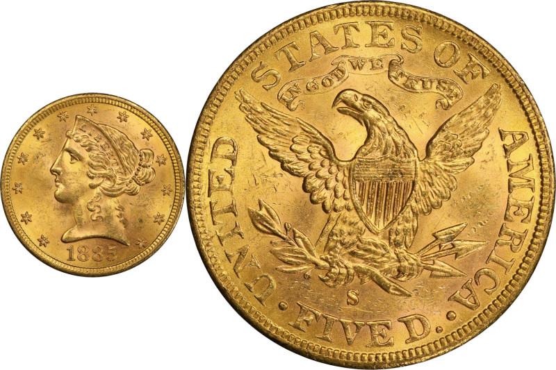 1885-S Liberty Head Half Eagle. Liberty. MS-64+ (PCGS). CAC.

A glorious upper...