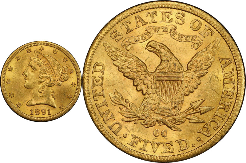 1891-CC Liberty Head Half Eagle. MS-64 (PCGS). CAC.

A beautiful example of bo...