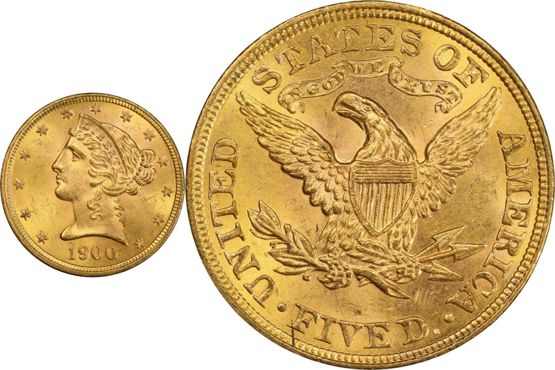 1900 Liberty Head Half Eagle. MS-65 (PCGS).

Gorgeous sunset-gold surfaces als...