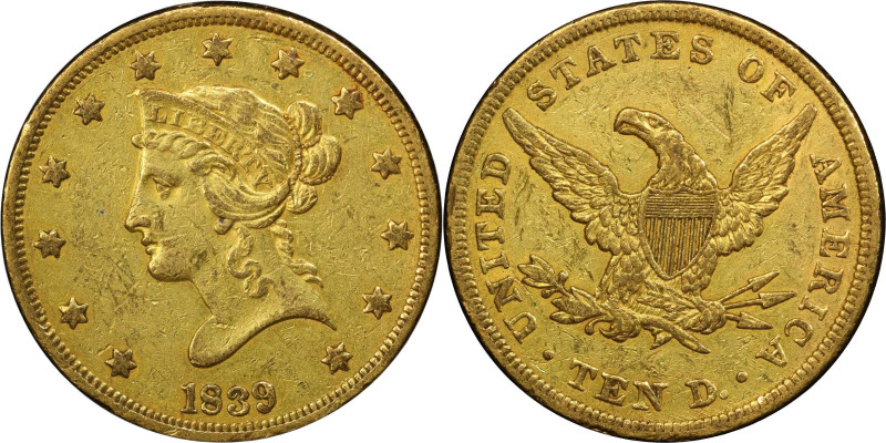 1839/8 Liberty Head Eagle. Type of 1838, Large Letters. EF-45 (PCGS).

This lo...