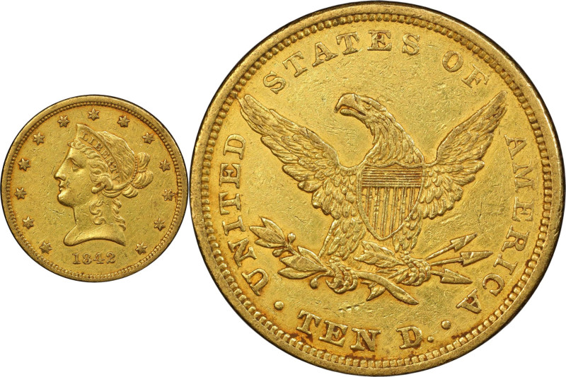 1842 Liberty Head Eagle. Small Date, Plain 4. EF-45 (PCGS).

This is a signifi...