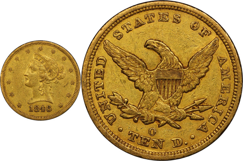 1846/'5'-O Liberty Head Eagle. Winter-3. Repunched Mintmark. AU-50 (PCGS).

Th...