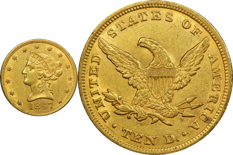 1847 Liberty Head Eagle. AU-55 (PCGS). CAC.

A lovely example from the early N...