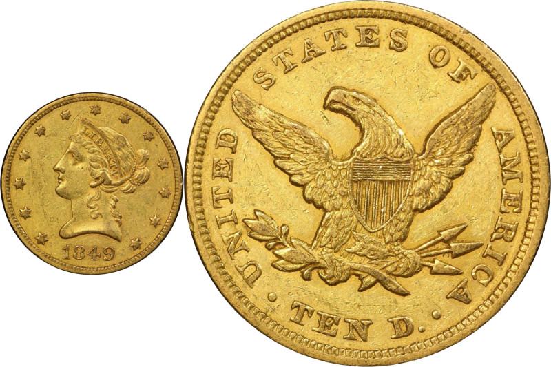 1849 Liberty Head Eagle. Breen-6887. Repunched Date. EF-45 (PCGS). CAC.

A lat...