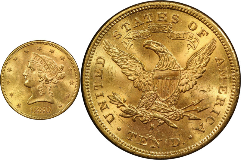 1880-S Liberty Head Eagle. MS-63 (PCGS).

Significant Choice Mint State qualit...